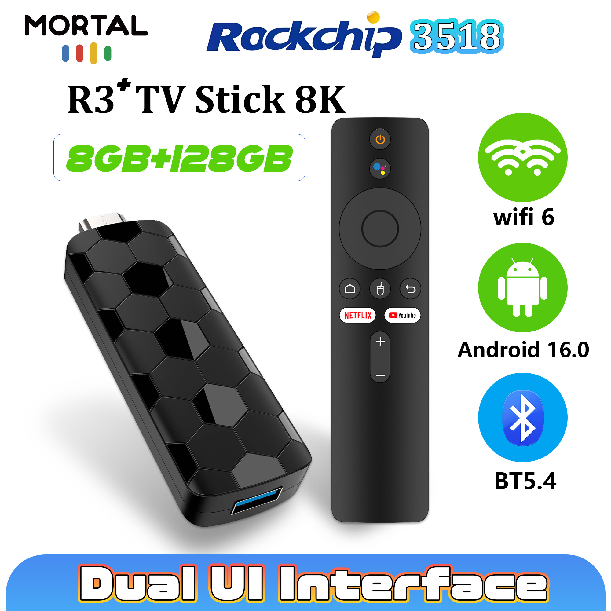 Clé TV Mortal R3+ Android 16 8 - Home Cinema Wireless avis et prix